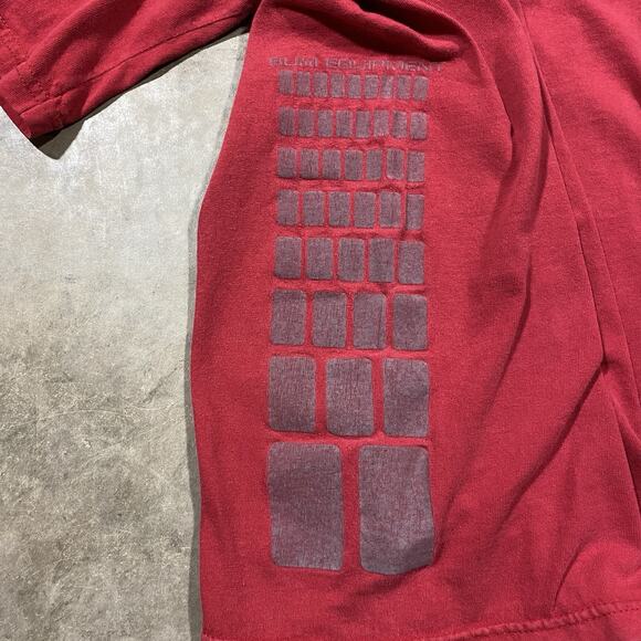 VTG Y2K B.U.M. Equipment BE Logo Tee Red Metallic Grid Graphic Shirt L - Picture 4 of 13